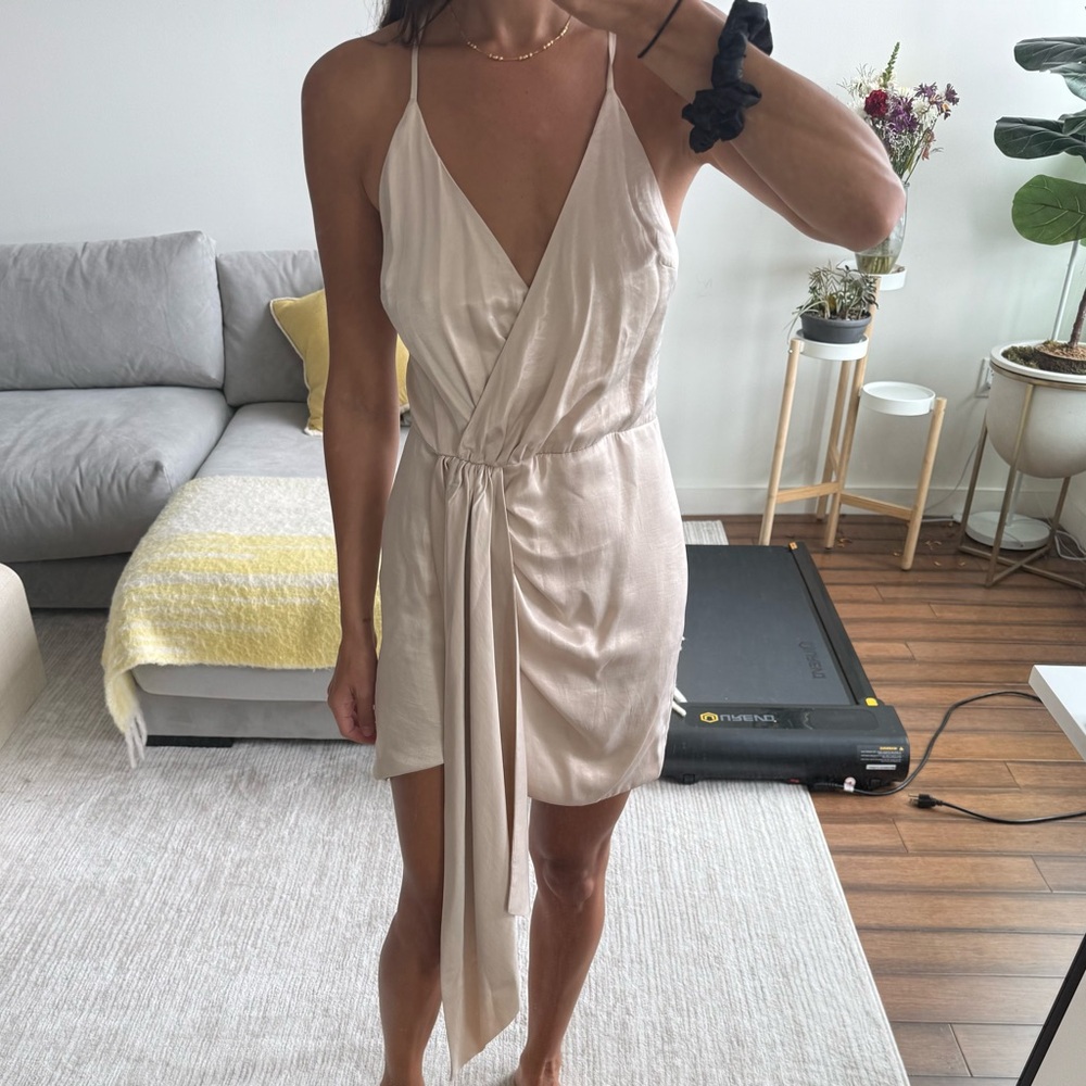 Lovers + Friends Cream Wrap Tie Front Mini Dress